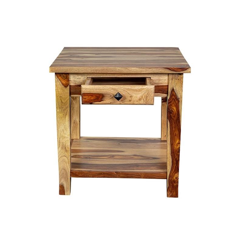 Porter Designs Taos Solid Sheesham Wood End Table with Drawer