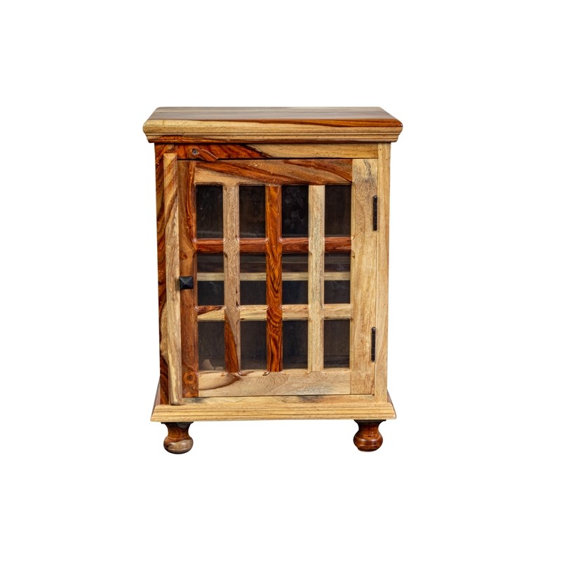 Porter Designs Taos Solid Sheesham Wood 12 Pane Glass Cabinet or Bedside Table