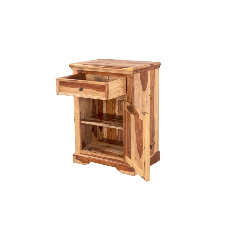 Porter Designs Taos Solid Sheesham Wood Nightstand with Drawer and Door