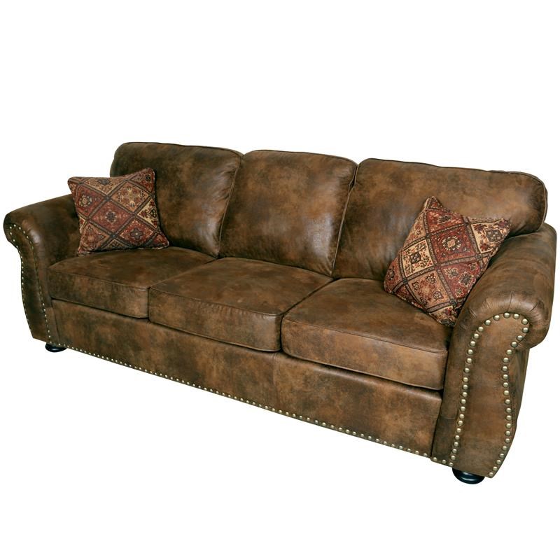 Elk River Leather Look With Nailhead, Brown Leather Nailhead Sofa