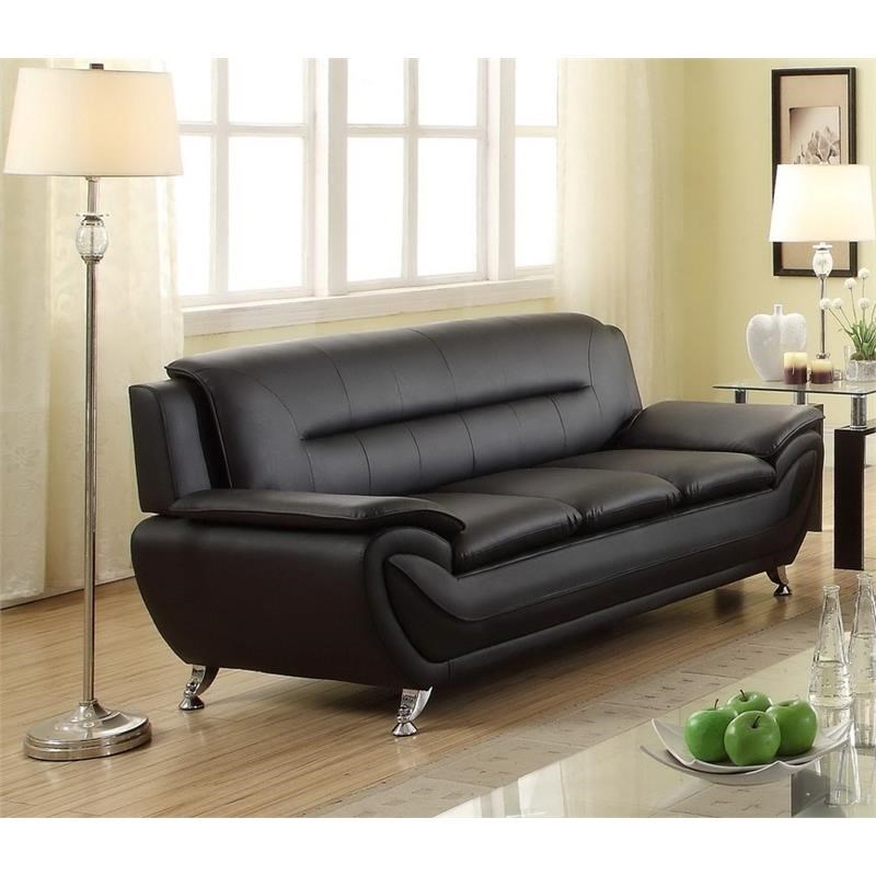 Kingway Furniture Ashely Faux Leather Living Room Sofa Black Homesquare