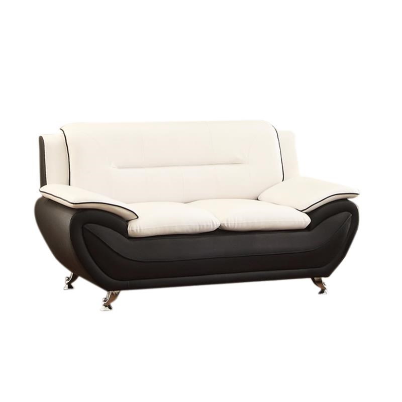 Kingway Furniture Montac Faux Leather Living Room Loveseat in Black and Beige