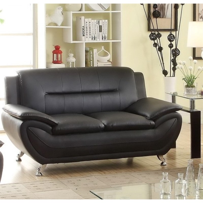 Kingway Furniture Ashely Faux Leather Living Room Loveseat in Black