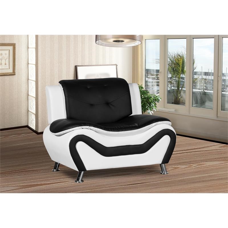 Kingway Furniture Gilan Faux Leather Club Chair in Black and White