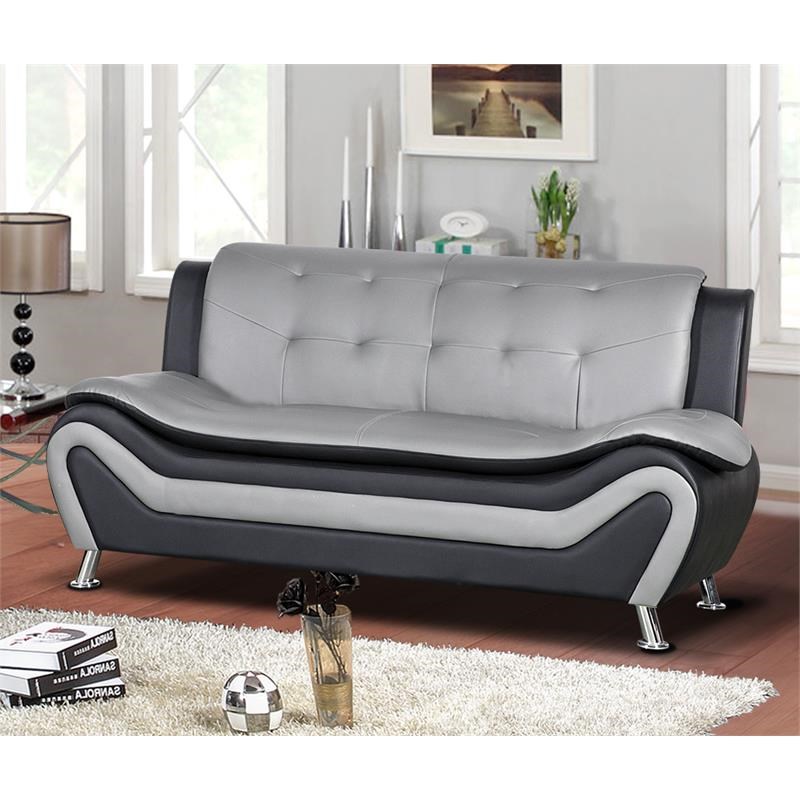 Kingway Furniture Gilan Faux Leather Living Room Sofa Black/Grey