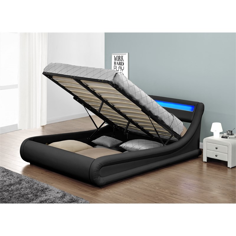 Kingway Furniture Brose Led Storage Platform California King Bed In Black Homesquare Kingway Furniture Brose Led Storage, Black California King Platform Bed