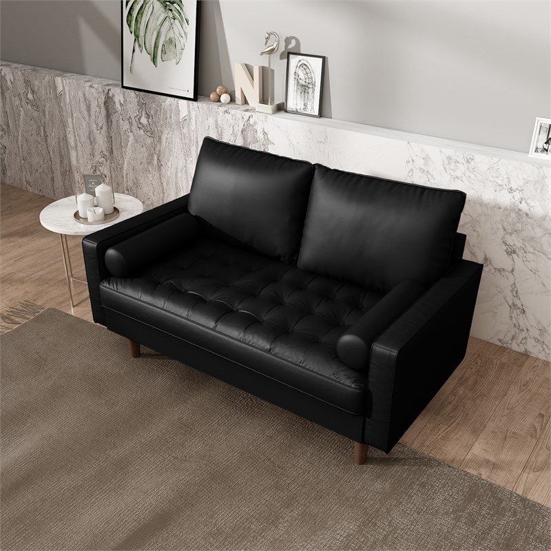 Kingway Furniture Faux Leather Genoa Living Room Loveseat In Black