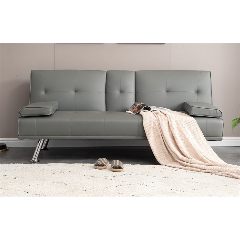 kingway furniture kinwi faux leather futon in gray sf1872gray