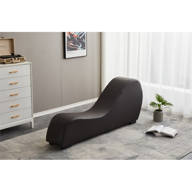 Kingway Furniture Kolar Faux Leather Yoga Relaxing Chaise in Brown