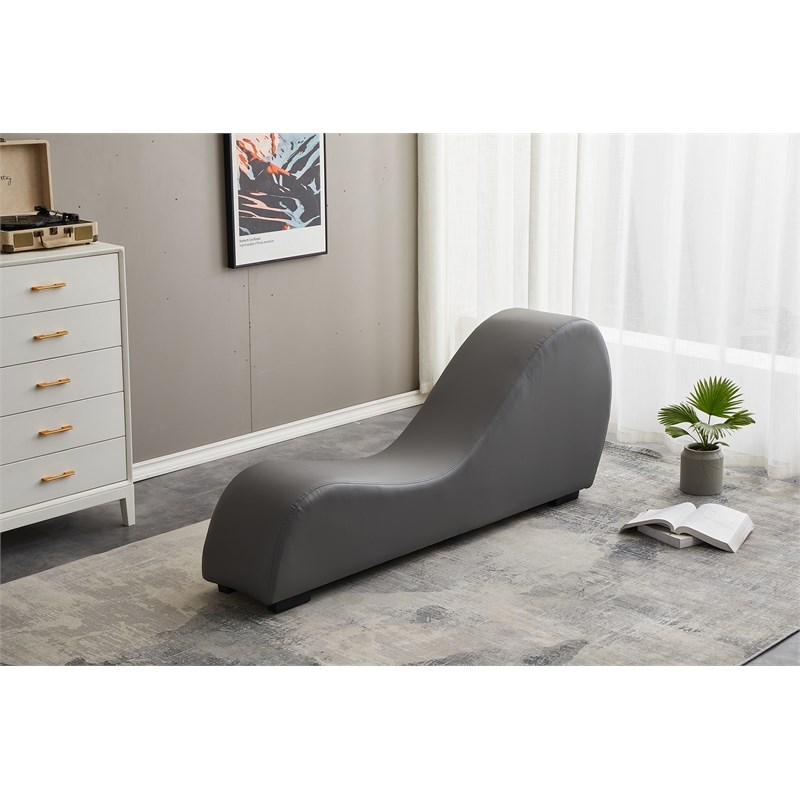 Kingway Furniture Kolar Faux Leather Yoga Relaxing Chaise in Gray