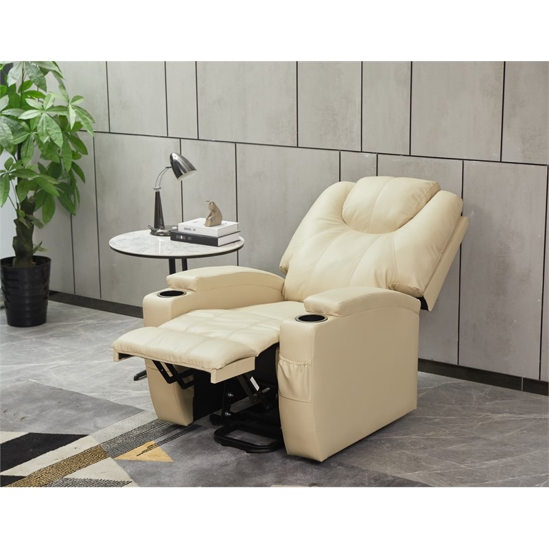 Salle Faux Leather Power Lift Recliner Chair in Beige