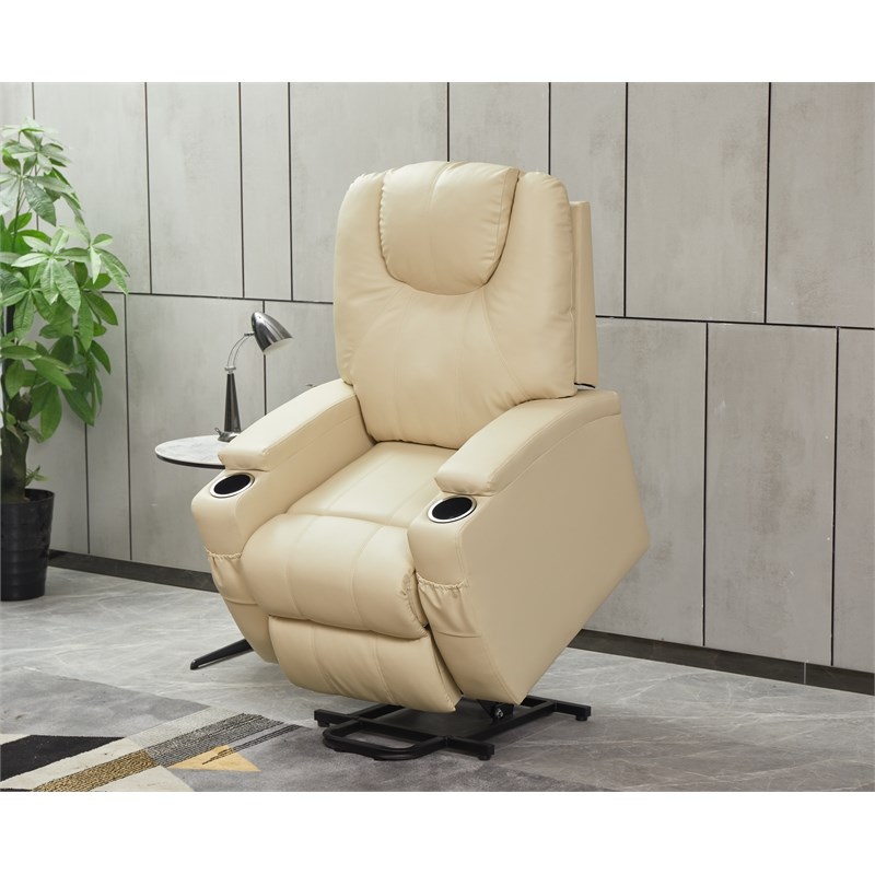 Salle Faux Leather Power Lift Recliner Chair in Beige