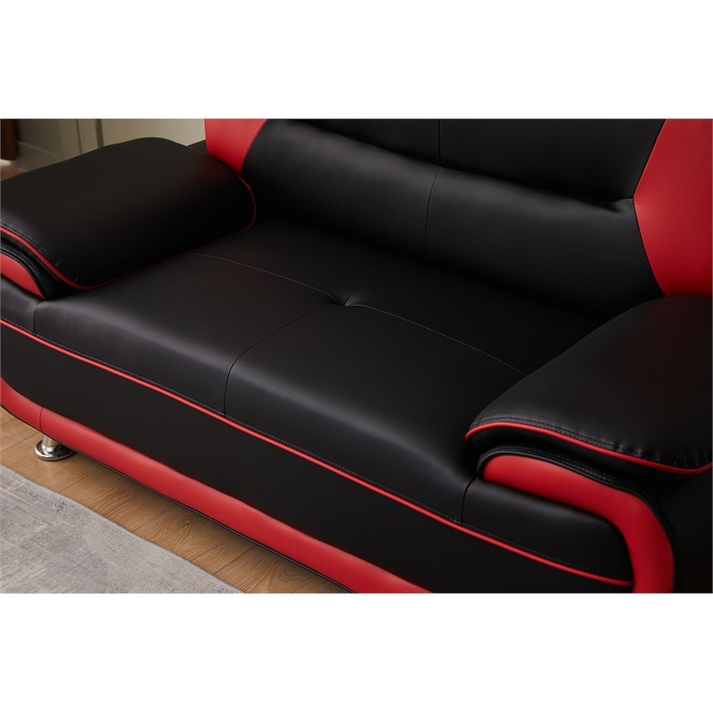 Kingway Furniture Lilian Faux Leather Livingroom Loveseat in BlackRed