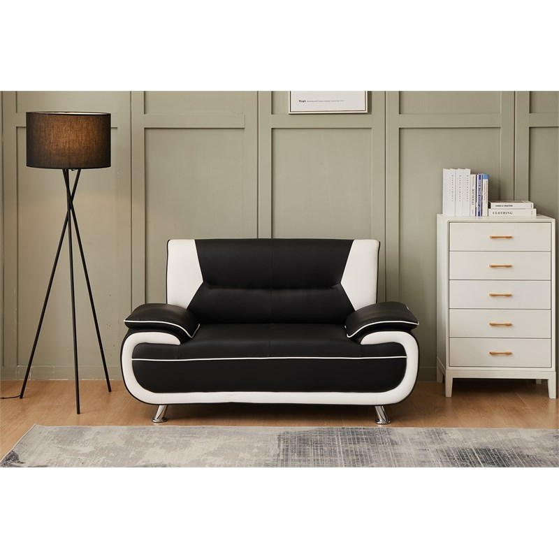 Kingway Furniture Lilian Faux Leather Livingroom Loveseat in BlackWhite