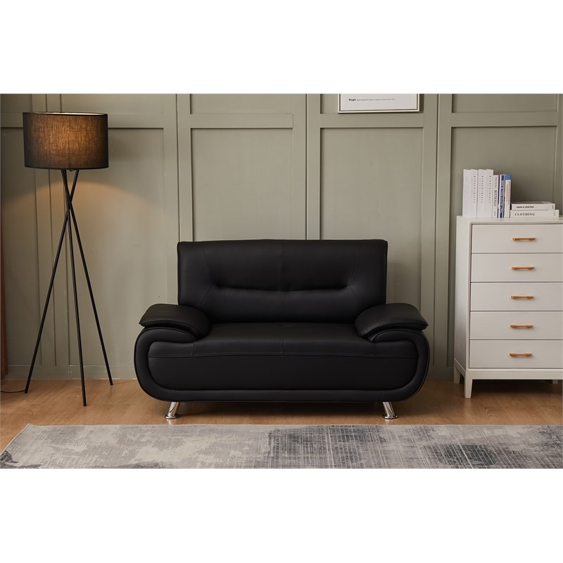 Kingway Furniture Lilian Faux Leather Livingroom Loveseat in Black