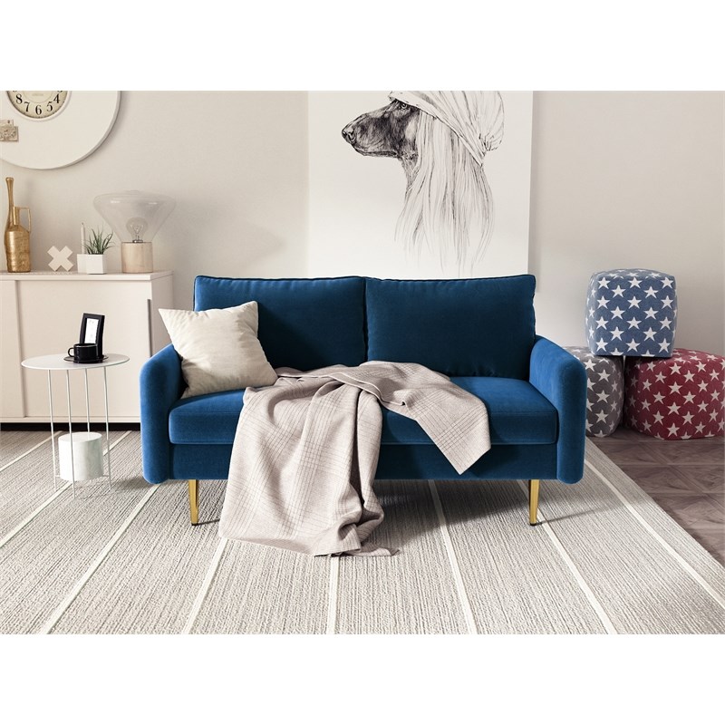 Kingway Furniture Almor Velvet Living Room Loveseat in Space Blue