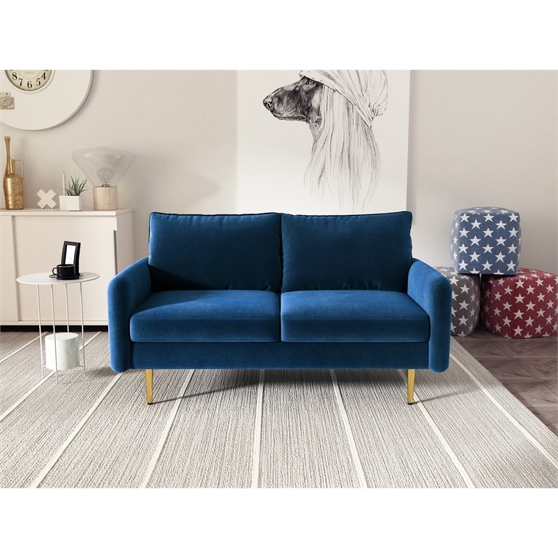 Kingway Furniture Almor Velvet Living Room Loveseat in Space Blue