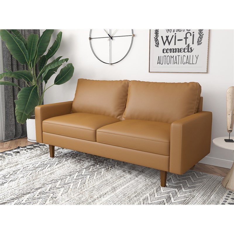 Kingway Furniture Aneley Faux Leather Living Room Sofa in Brown