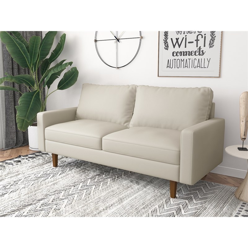 Kingway Furniture Aneley Faux Leather Living Room Sofa in Beige