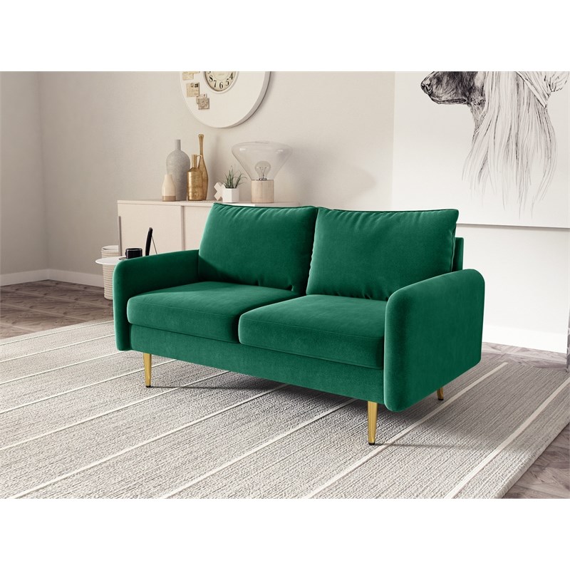 Kingway Furniture Almor Velvet Living Room Loveseat in Green