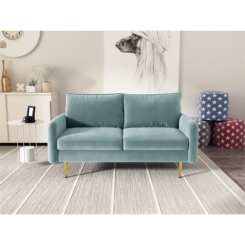 Kingway Furniture Almor Velvet Living Room Loveseat in Light Grayishcyan