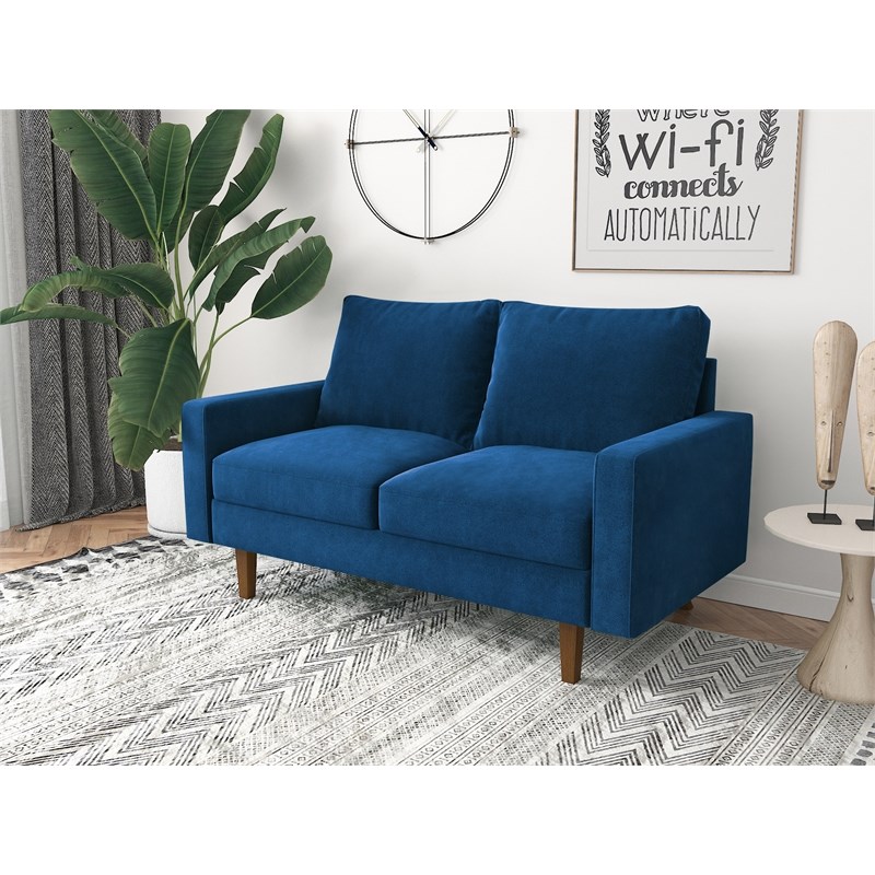 Kingway Furniture Ameli Velvet Living Room Loveseat in Blue