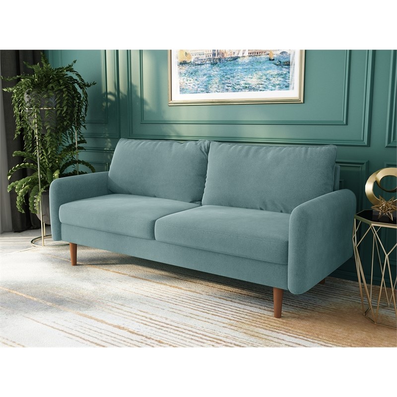 Kingway Furniture Aurora Velvet Living Room Sofa in Light Grayish Cyan