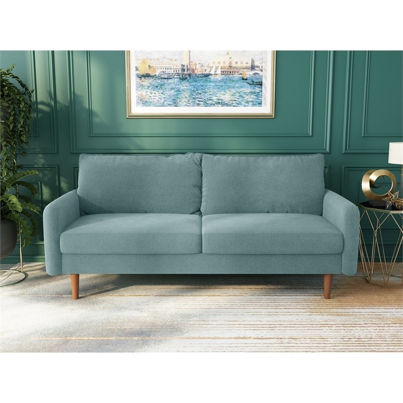 Kingway Furniture Aurora Velvet Living Room Sofa in Light Grayish Cyan
