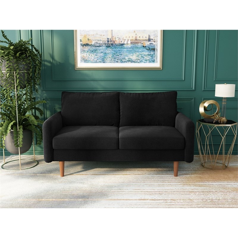 Kingway Furniture Aurora Velvet Living Room Loveseat in Black