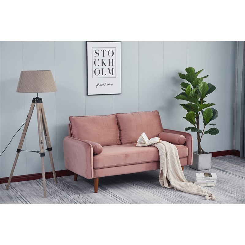 Kingway Furniture Baron Velvet Living Room Loveseat in Pink
