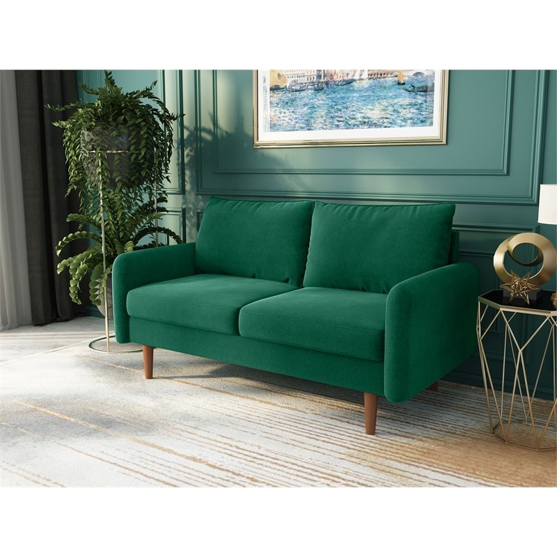Kingway Furniture Aurora Velvet Living Room Loveseat in Green