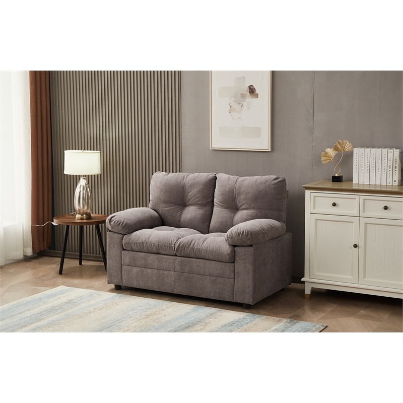 Kingway Furniture Plaencia Linen Living Room Loveseat in Light Gray