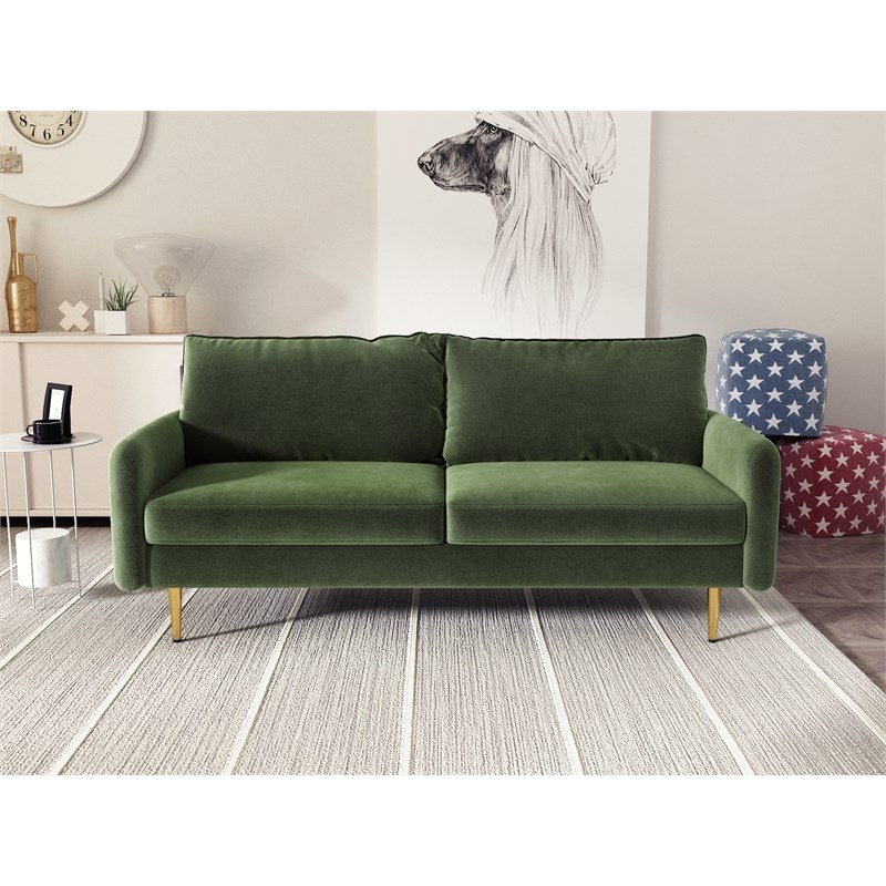 Kingway Furniture Velvet Living Sofa in Army Green | Homesquare