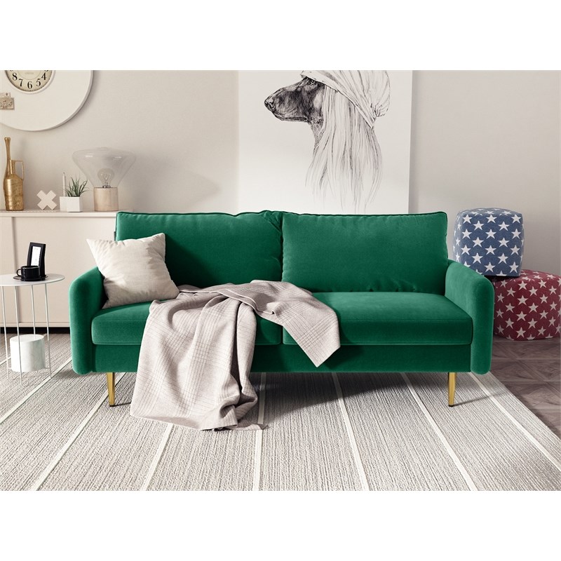 Kingway Furniture Almor Velvet Living Room Sofa in Green