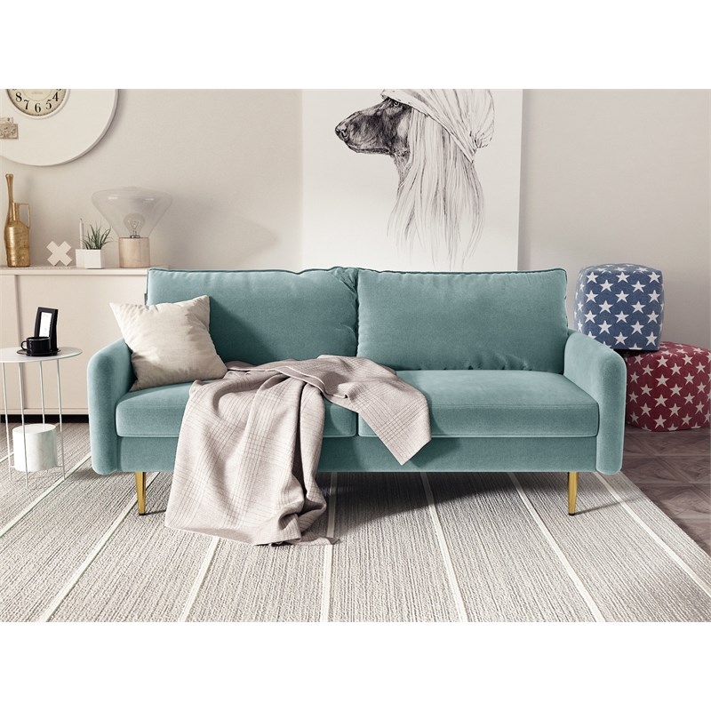 Kingway Furniture Almor Velvet Living Room Sofa in Light Grayishcyan