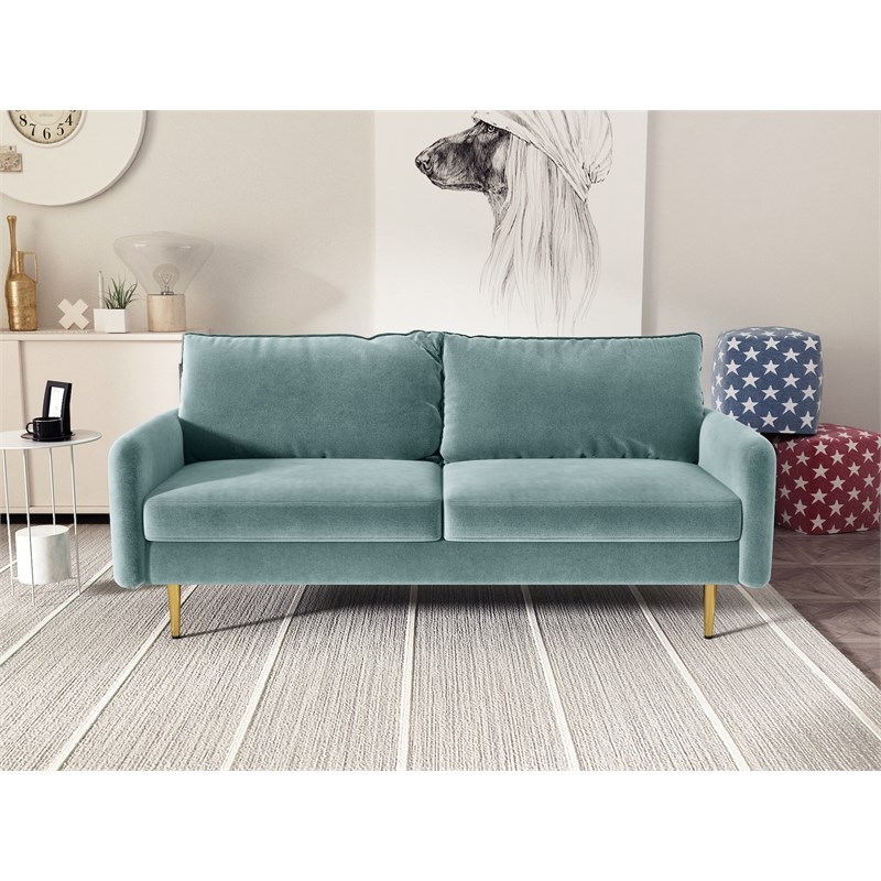 Kingway Furniture Almor Velvet Living Room Sofa in Light Grayishcyan