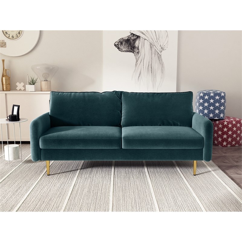 Kingway Furniture Almor Velvet Living Room Sofa in Prussian Blue