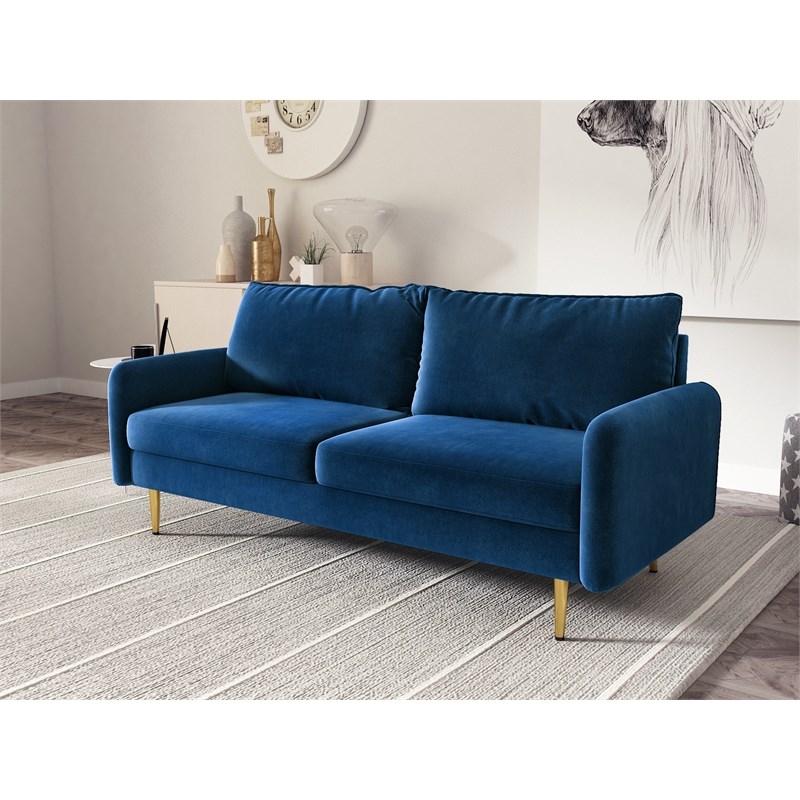 Kingway Furniture Almor Velvet Living Room Sofa in Space Blue