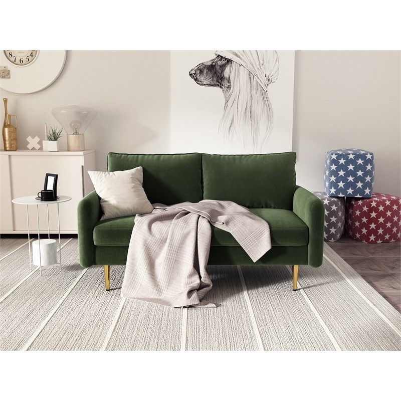 Kingway Furniture Almor Velvet Living Room Loveseat in Army Green