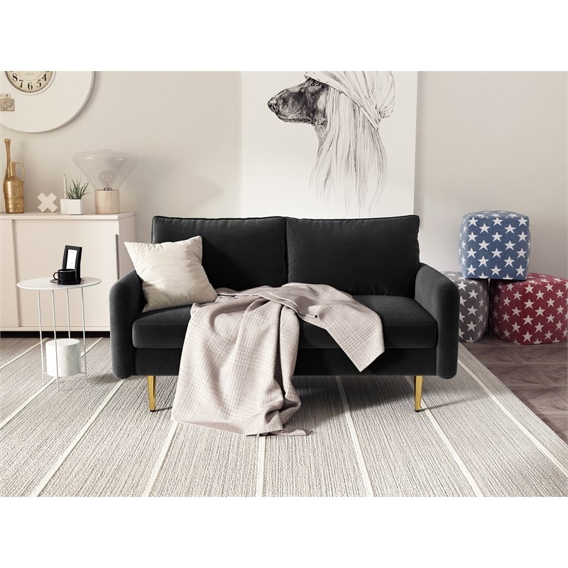 Kingway Furniture Almor Velvet Living Room Loveseat in Black