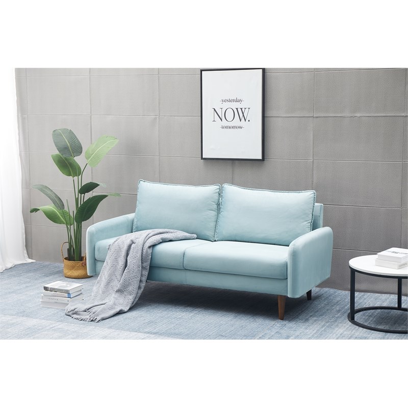 Kingway Furniture Hambrok Velvet Living Room Sofa in Light GrayishCyan