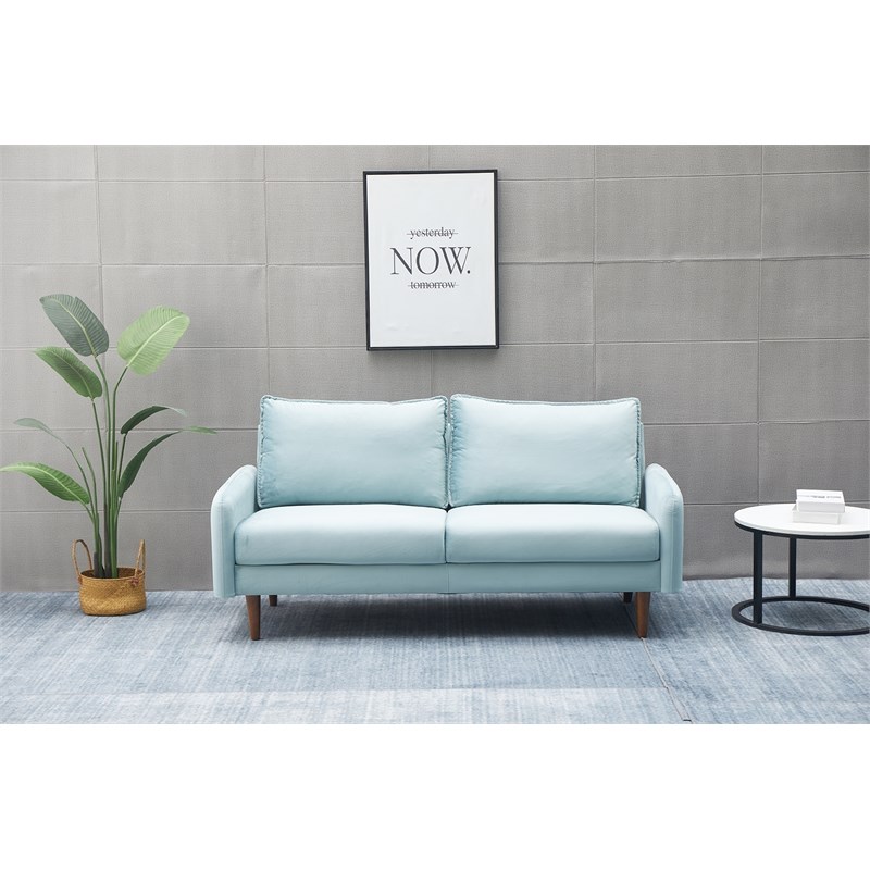 Kingway Furniture Hambrok Velvet Living Room Sofa in Light GrayishCyan