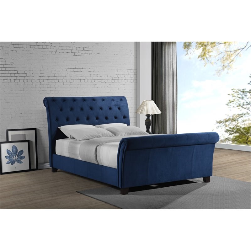 Emerald Home Innsbruck Cobalt Blue Queen Upholstered Bed With Button 