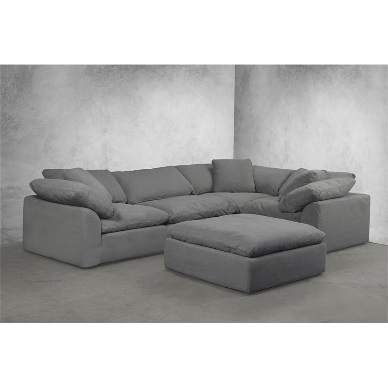 Sunset Trading Cloud Puff 5-Piece L-Shaped Fabric Slipcover Sectional in Gray