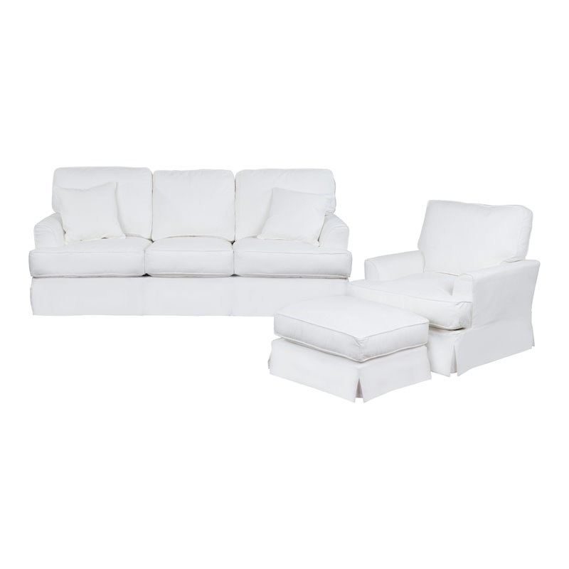 Sunset Trading Ariana 3-Piece Fabric Slipcover Living Room Set in White