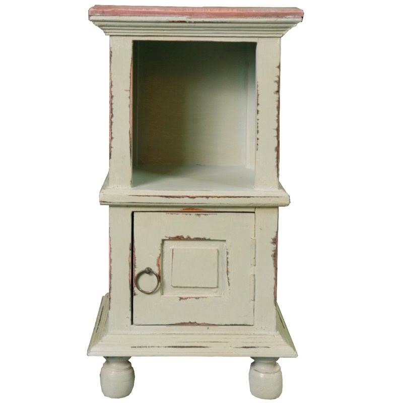 Sunset Trading Cottage Transitional Wood End Table with Basket in Pastel Green
