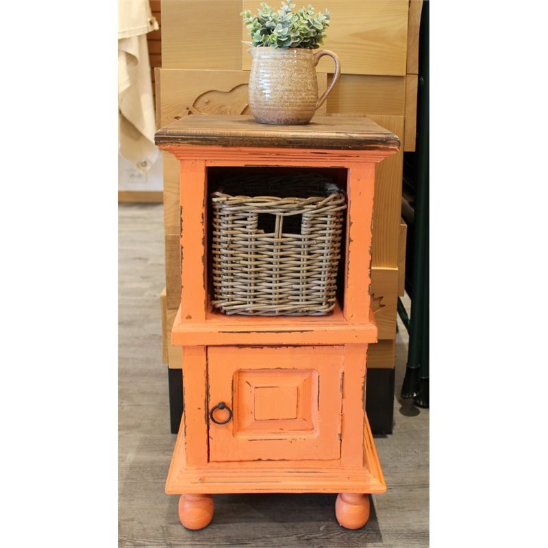 Sunset Trading Cottage Transitional Wood End Table with Basket in Coral Orange