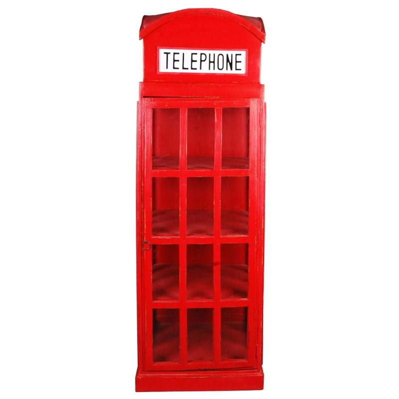 Sunset Trading Cottage Wood English Phone Booth Cabinet in Distressed Red