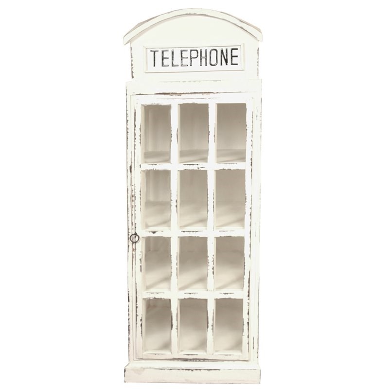 Sunset Trading Cottage Wood English Phone Booth Cabinet in Distressed White