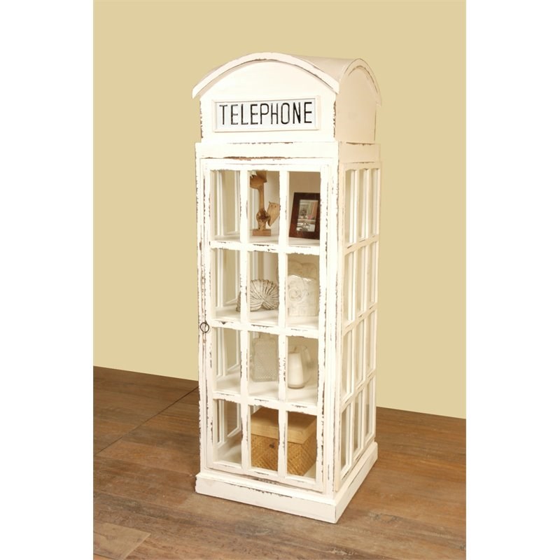 Sunset Trading Cottage Wood English Phone Booth Cabinet in Distressed White